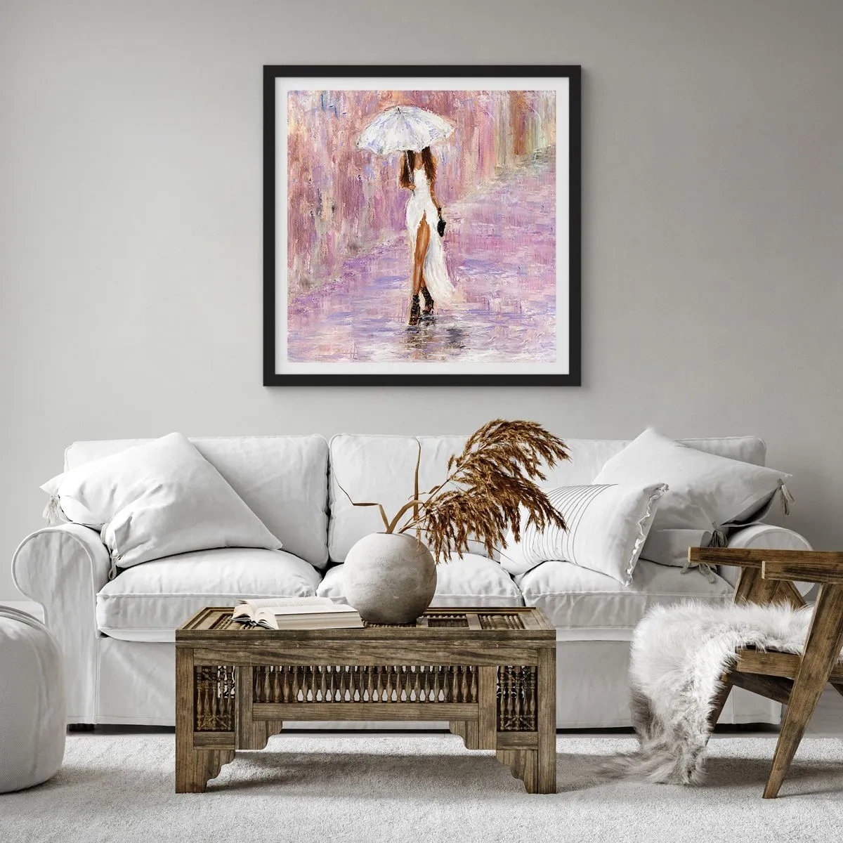 Affisch i svart ram - Under lila regn - 30x30 cm