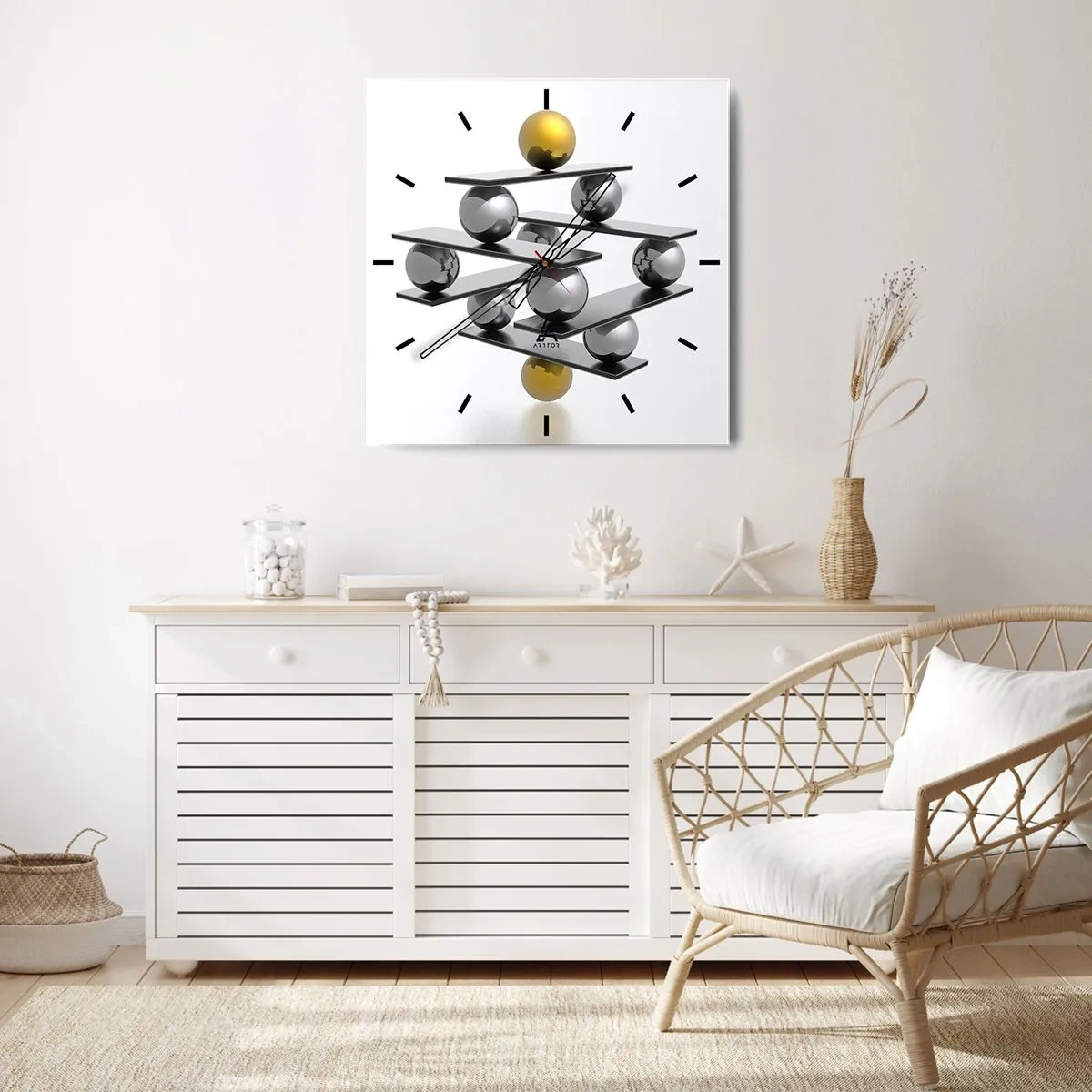 Väggklocka - Klocka på glas - Guld-silver balans - 40x40 cm