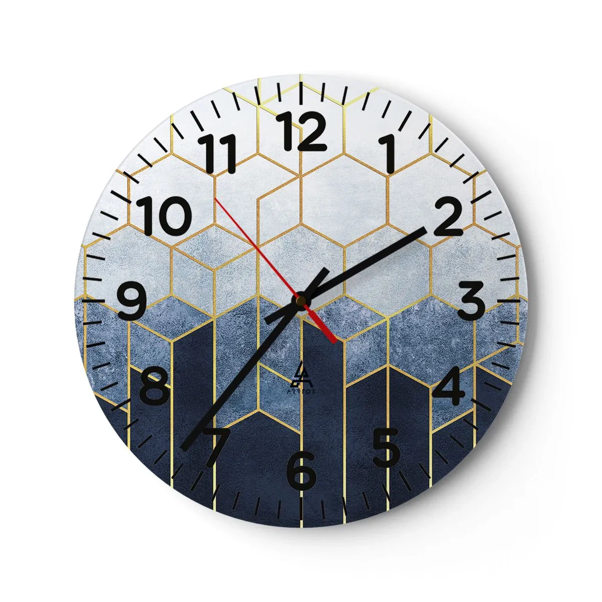 Väggklocka - Klocka på glas - Komposition i synkoprytm - 40x40 cm