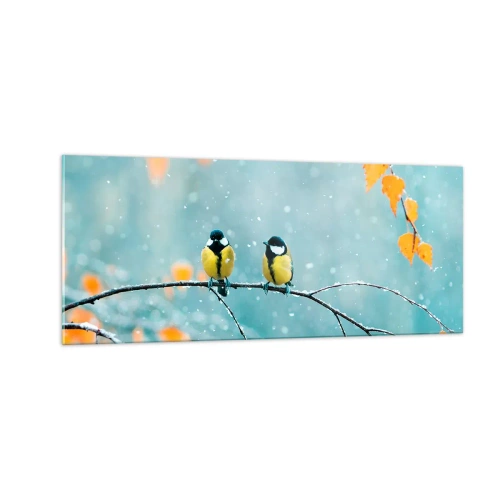 Glastavla - Bild på glas - Fåglarnas skvaller - 100x40 cm
