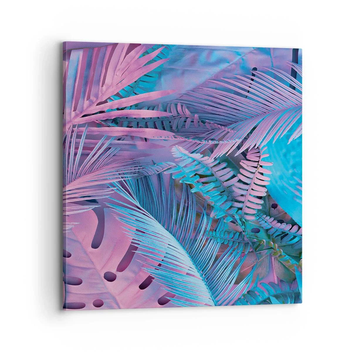 Canvastavla - Bild på duk - Tropiken i rosa och blått - 70x70 cm