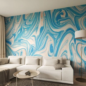 Fototapet Standard Eco - Abstrakt marmormönster i nyanser av blått - 100x70cm - Utspilld turkos - Modern väggdekoration för vardagsrum och sovrum ARTTOR