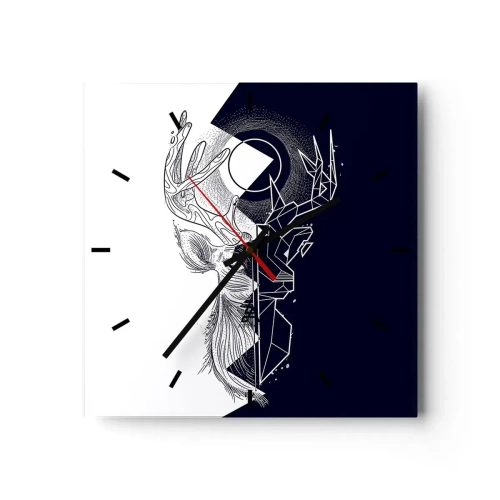 Väggklocka - Klocka på glas - Motsatsernas kamp och gemenskap - 40x40 cm