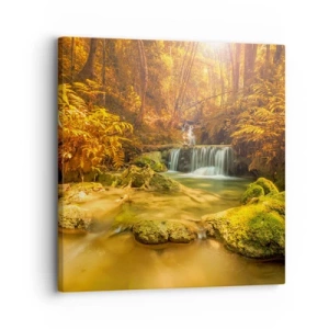 Canvastavla - Bild på duk - Skogkaskad i gult - 30x30 cm