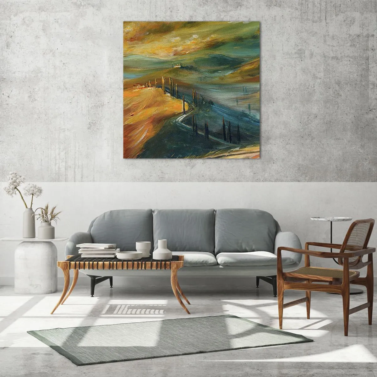 Glastavla - Bild på glas - Toskanskt landskap - 70x70 cm