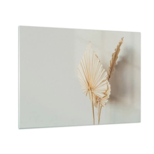 Glastavla - Bild på glas - Torkade palmblad i beige toner mot en ljus bakgrund - 70x50cm - När du behöver stillhet - Modern väggdekoration för vardagsrum och sovrum ARTTOR