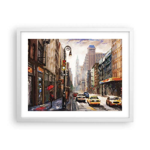 Affisch i vit ram - New York - färgglad också i regnet - 50x40 cm