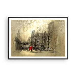 Affisch i svart ram - Träff i London-dimman  - 100x70 cm