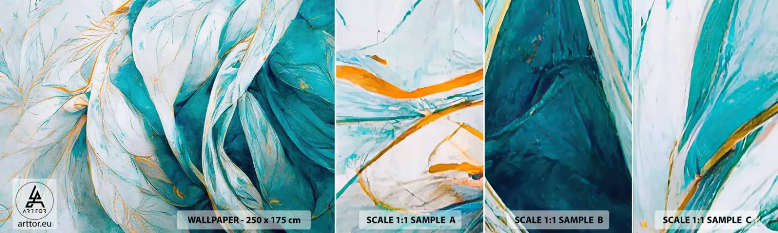 Provbit av självhäftande fototapet Deluxe Sticker - Blå abstraktion med guldmotiv - Bit, Art déco, Subtil - 100x30 cm