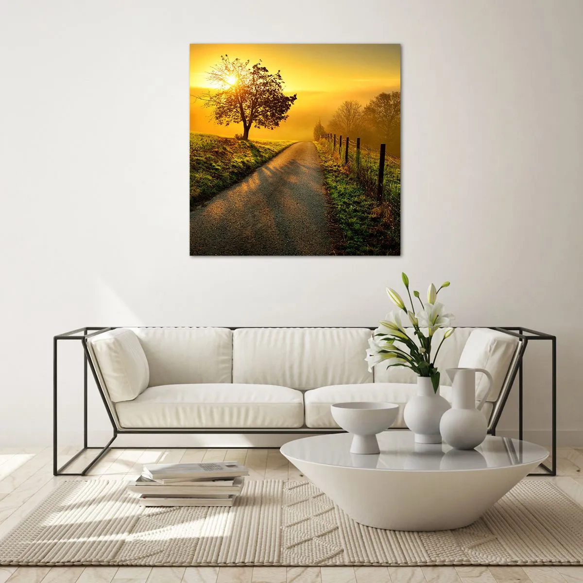 Glastavla - Bild på glas - Honungfärgad eftermiddag - 50x50 cm