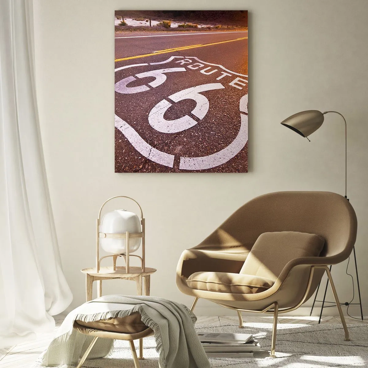 Glastavla - Bild på glas - Den kända Route 66 - 70x100 cm