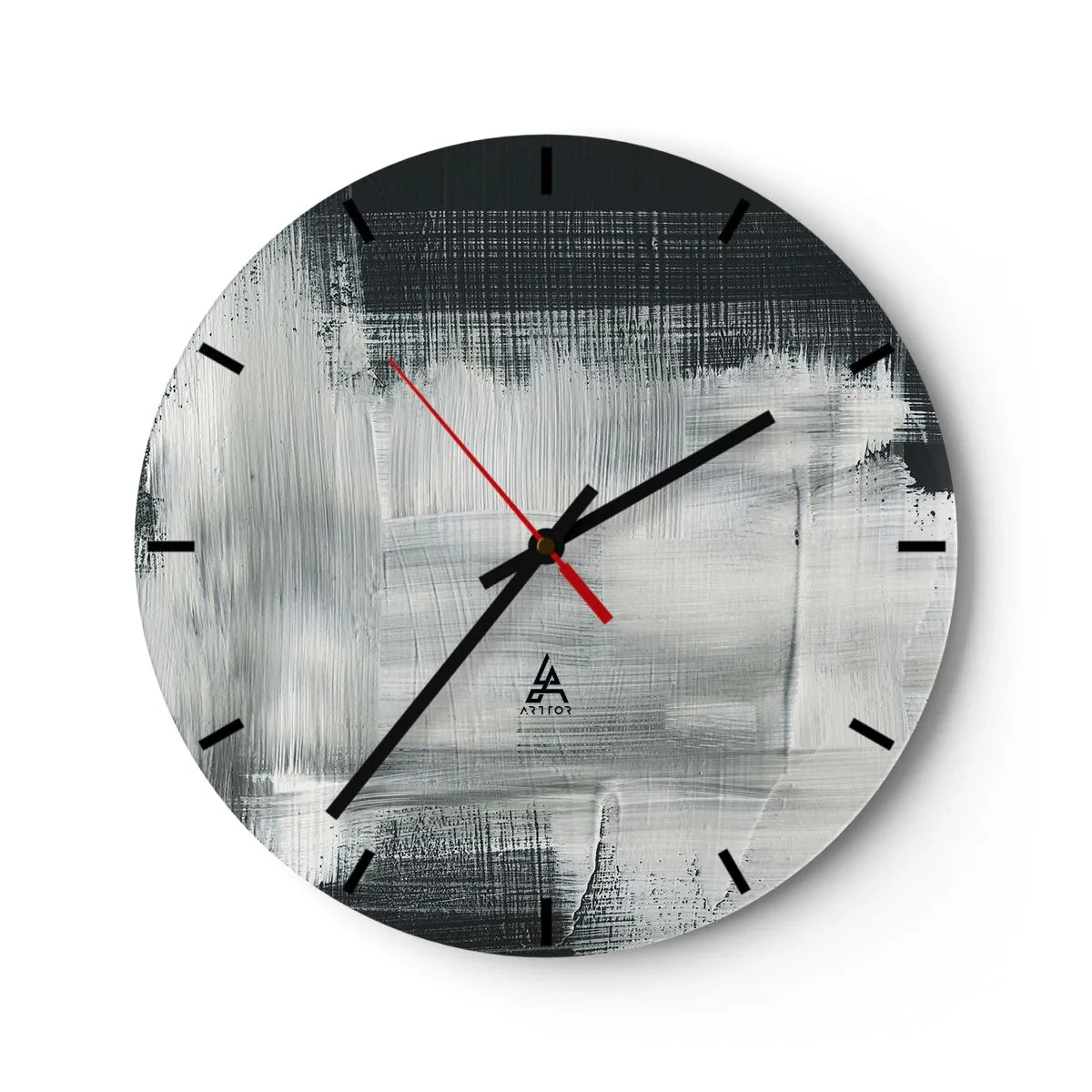 Väggklocka - Klocka på glas - Abstrakt mönster i svarta och vita nyanser - 30x30cm - Vävd av det vertikala och horisontella - Modern väggdekoration för vardagsrum, kök och sovrum ARTTOR