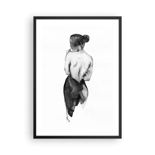 Affisch i svart ram - Silhuett av en kvinna i akvarell svart på vit bakgrund - 50x70cm - Världen försvinner i hennes närvaro - Modern väggdekoration för vardagsrum och sovrum ARTTOR