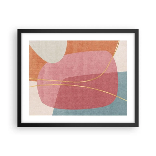 Affisch i svart ram - Pastellkomposition med guldtråd - 50x40 cm
