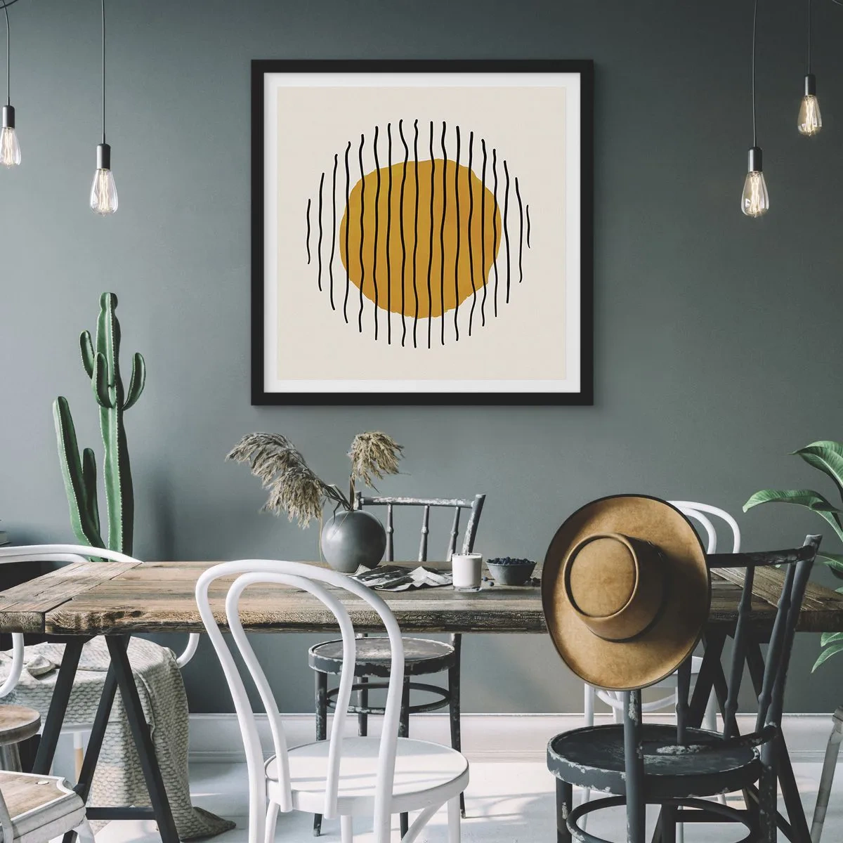 Affisch i svart ram - Abstraktion som darrar av glöd - 40x40 cm