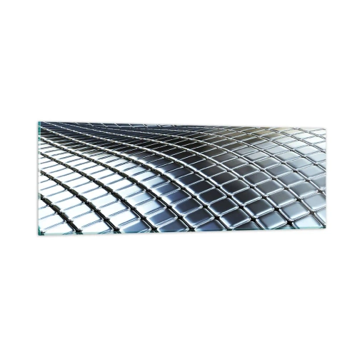 Glastavla - Bild på glas - Metallisk silver våg - 90x30 cm
