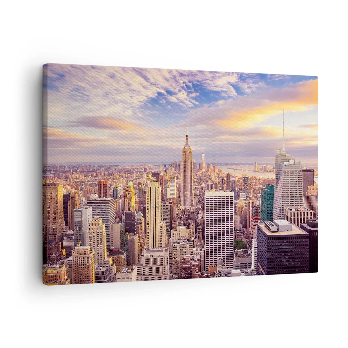 Canvastavla - Bild på duk - Panorama över en modern stad med skyskrapor vid solnedgången - 70x50cm - Nå ut till molnen - Modern väggdekoration för vardagsrum och sovrum ARTTOR