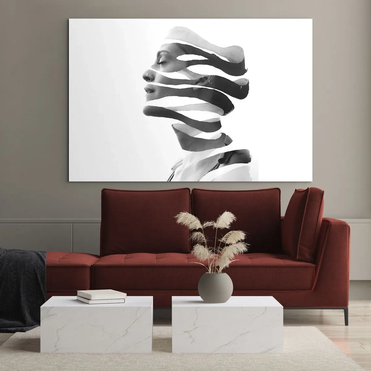 Glastavla - Bild på glas - Abstrakt komposition av ett kvinnligt porträtt - 70x50cm - Surrealistisk porträtt - Modern väggdekoration för vardagsrum och sovrum ARTTOR