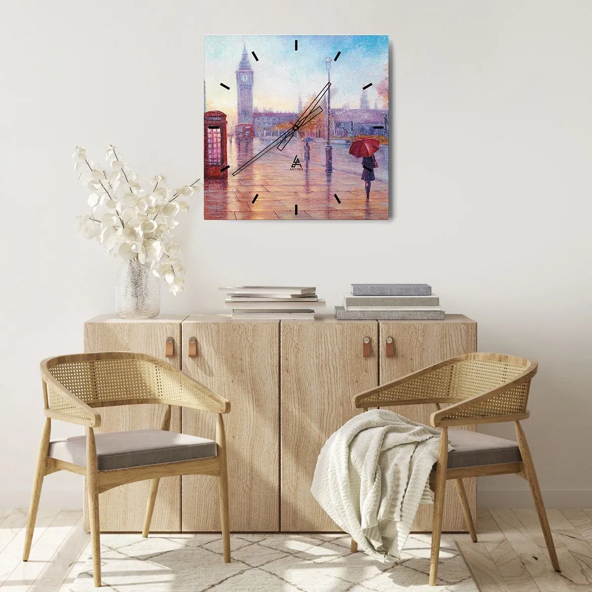 Väggklocka - Klocka på glas - Höstdag i London - 40x40 cm