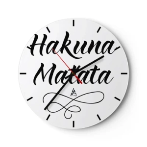 Väggklocka - Klocka på glas - Svart Hakuna Matata-bokstäver på vit bakgrund - 30x30cm - Bästa rådet - Modern väggdekoration för vardagsrum, kök och sovrum ARTTOR