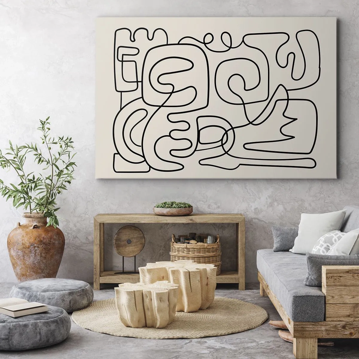 Canvastavla - Bild på duk - Abstrakt linjekonstmönster i svart på en ljus bakgrund - 70x50cm - Följ spåret - Modern väggdekoration för vardagsrum och sovrum ARTTOR