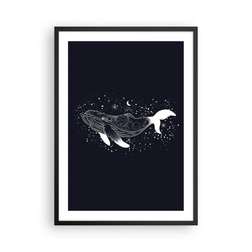 Affisch i svart ram - En rymdval i grafisk stil mot svart bakgrund - 50x70cm - I universumets hav - Modern väggdekoration för vardagsrum och sovrum ARTTOR