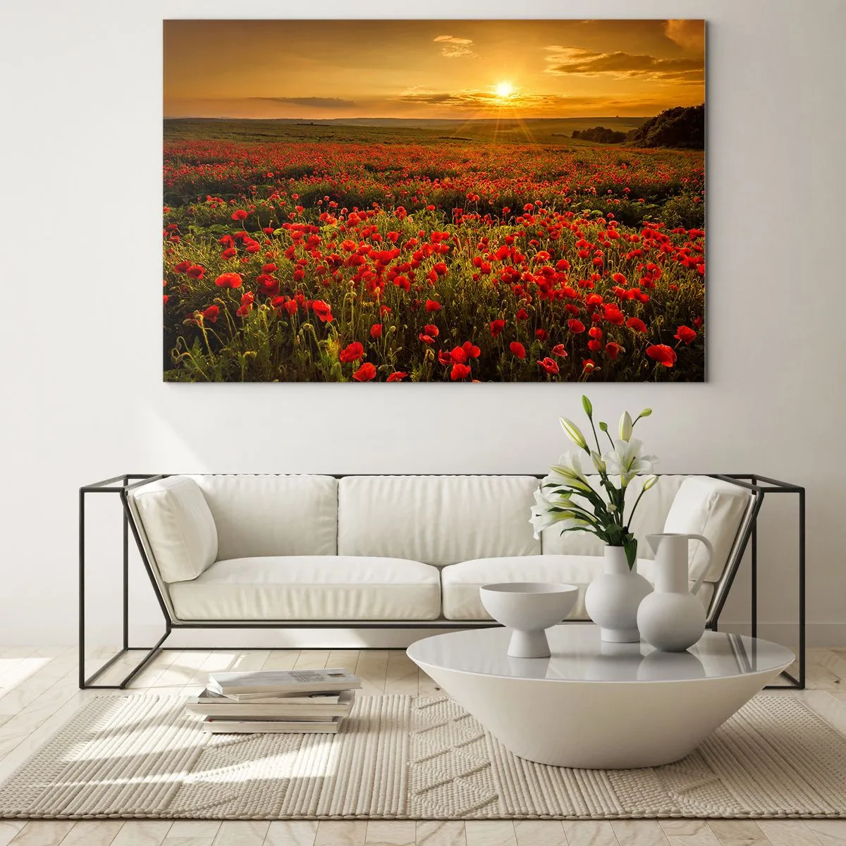 Glastavla - Bild på glas - Bland brusande ängars vågor, bland blommornas flod - 100x70 cm