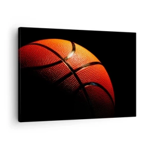 Canvastavla - Bild på duk - Närbild av en basketboll mot svart bakgrund - 70x50cm - Vacker som planeten - Modern väggdekoration för vardagsrum och sovrum ARTTOR