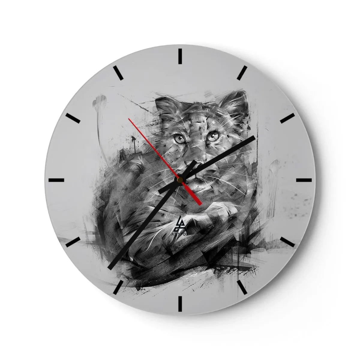 Väggklocka - Klocka på glas - Porträtt av en tiger i svartvit abstraktion - 30x30cm - Ja, jag lyssnar noga - Modern väggdekoration för vardagsrum, kök och sovrum ARTTOR