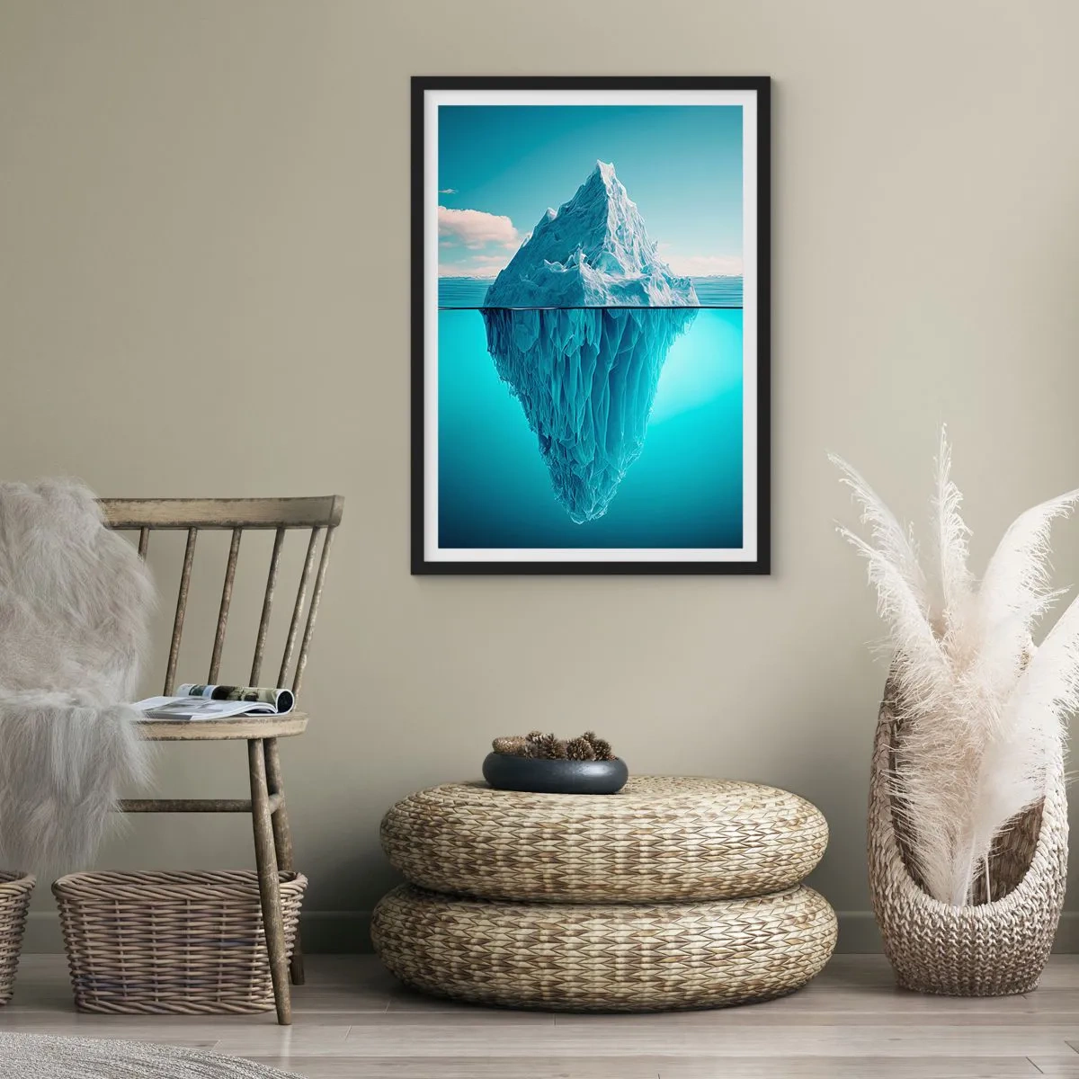 Affisch i svart ram - Ett isberg med dess undervattensdel synlig - 50x70cm - Isdrottning - Modern väggdekoration för vardagsrum och sovrum ARTTOR