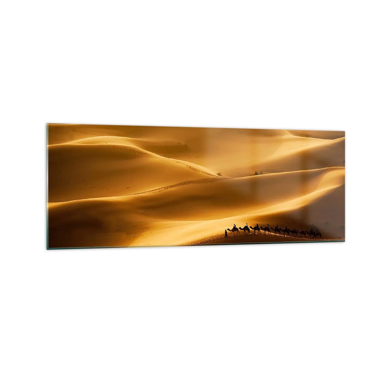 Glastavla - Bild på glas - En karavan på öknens vågor - 140x50 cm