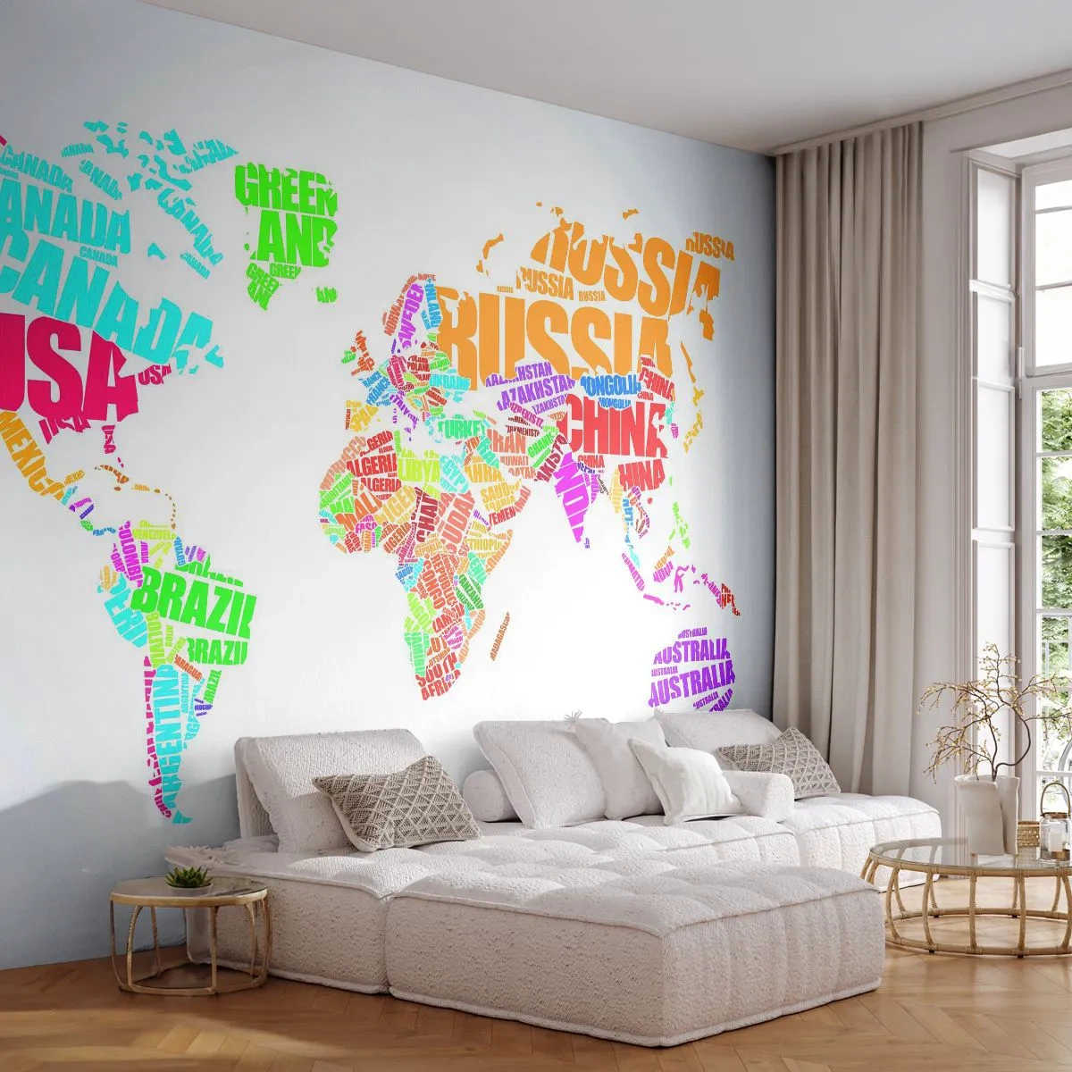 Självhäftande Fototapet Deluxe Sticker - Jag vill lära känna alla - Världskarta, Grafik, Kontinenter - 250x175 cm