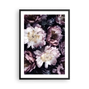 Affisch i svart ram - Fina pionblommor i dämpade färger - 50x70cm - En bukett i gammal stil - Modern väggdekoration för vardagsrum och sovrum ARTTOR