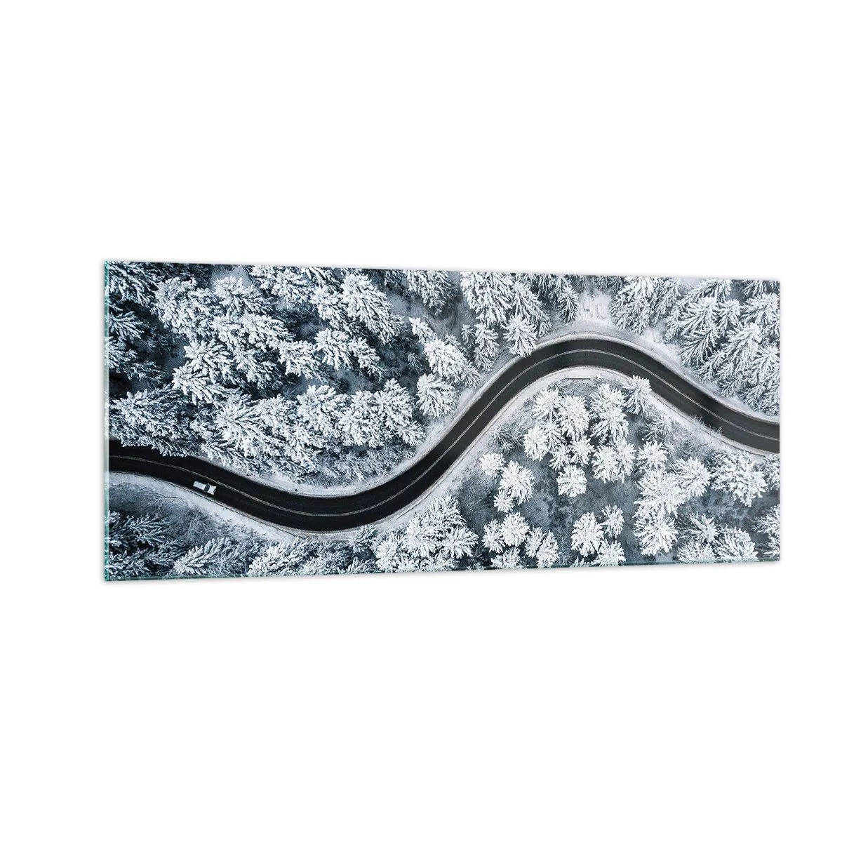 Glastavla - Bild på glas - Genom vinterskogen - 100x40 cm
