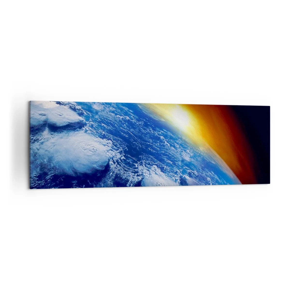 Canvastavla - Bild på duk - Soluppgång över den blåa planeten - 160x50 cm
