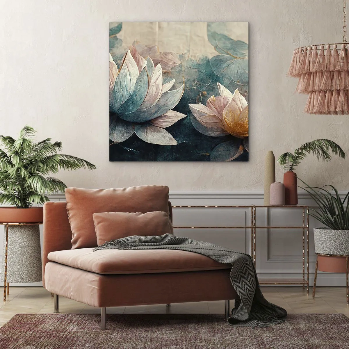 Canvastavla - Bild på duk - Stjärnor i en sjö - 70x70 cm