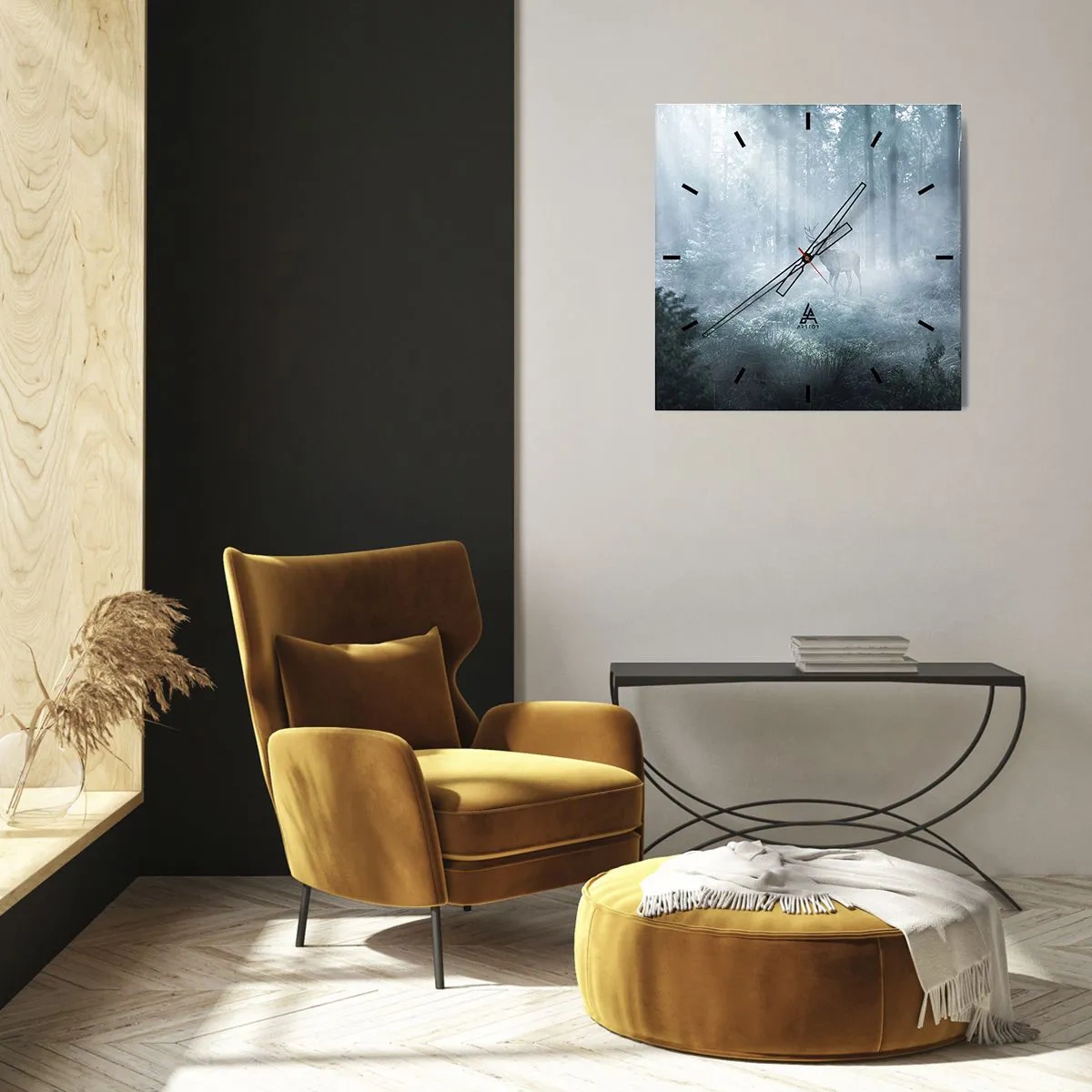 Väggklocka - Klocka på glas - Morgonrond runt godset - 40x40 cm