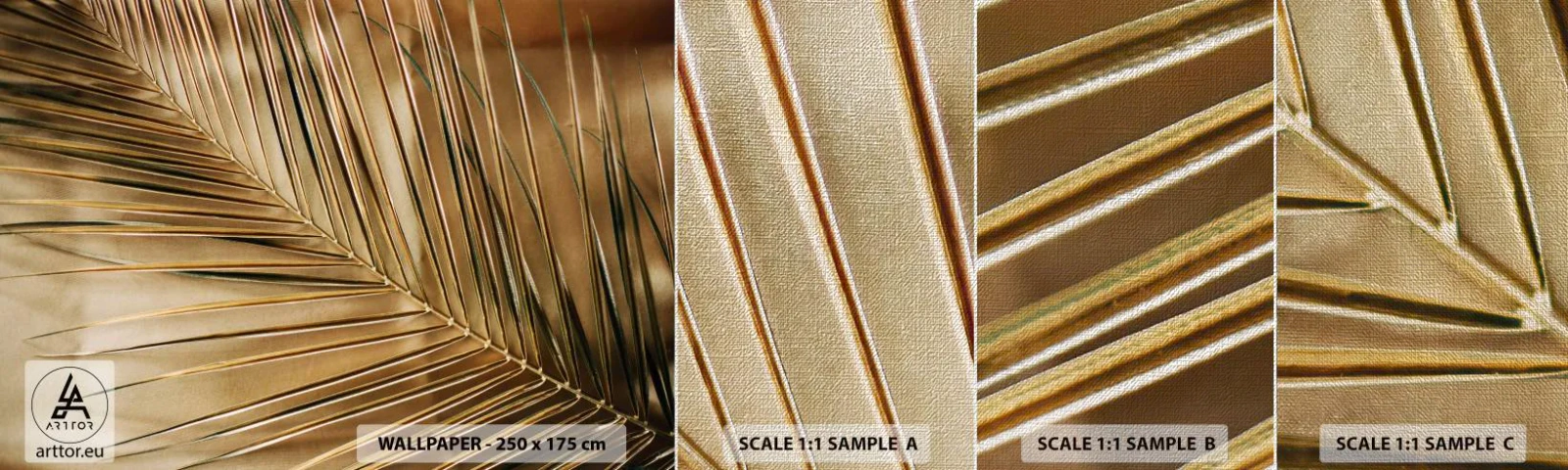 Provbit av fototapet Premium Canvas - Naturlig pelargång - Palmblad, Grafik, Tropikerna - 100x30 cm