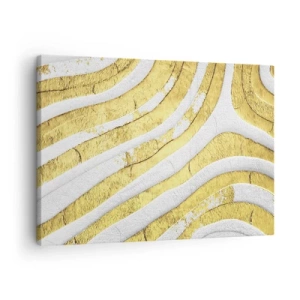 Canvastavla - Bild på duk - Guld- och vita abstrakta linjer i en 3D-textur - 70x50cm - Komposition i vitt och guld - Modern väggdekoration för vardagsrum och sovrum ARTTOR