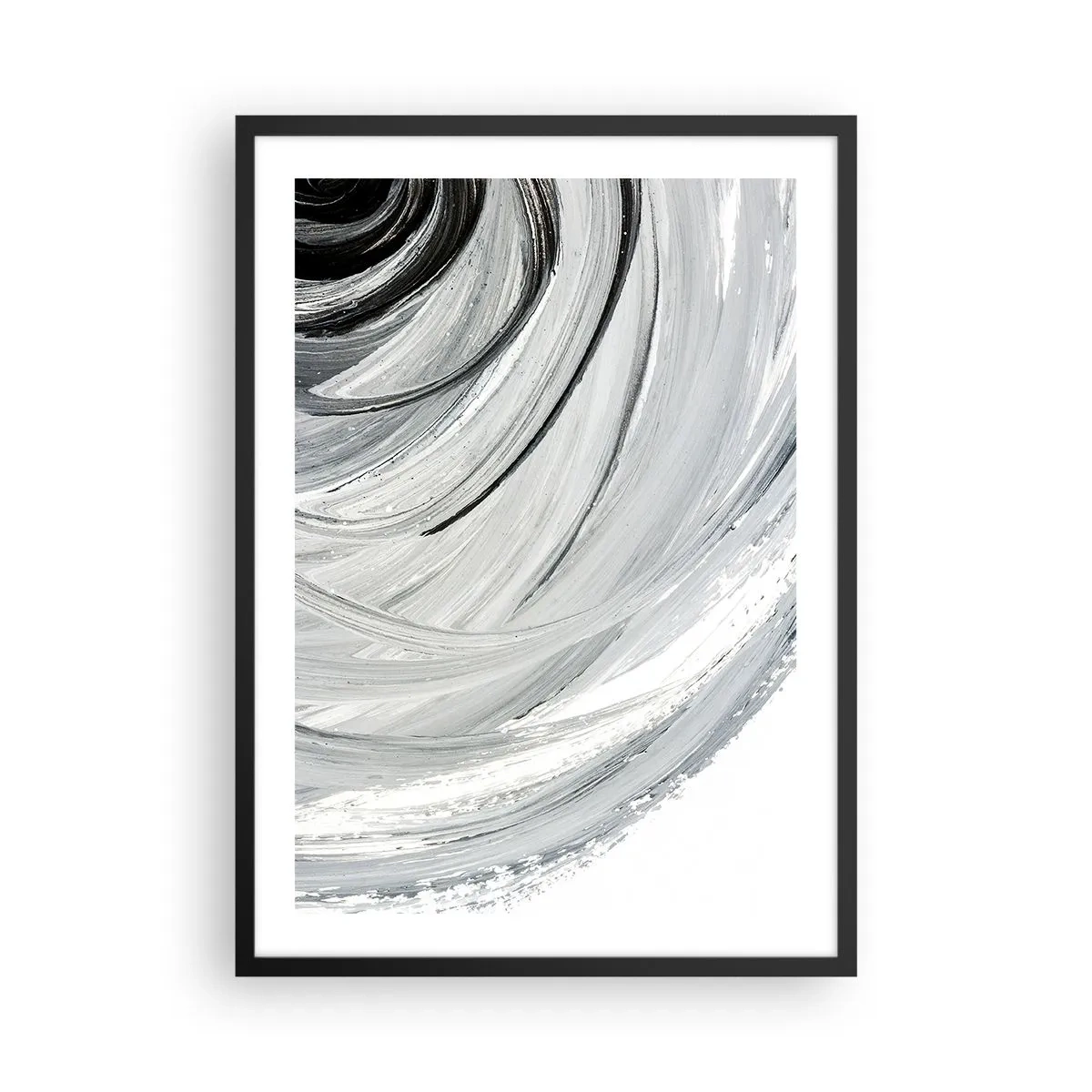 Affisch i svart ram - Dynamisk abstraktion i nyanser av svart, vitt och grått - 50x70cm - Orbital komposition - Modern väggdekoration för vardagsrum och sovrum ARTTOR