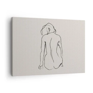 Canvastavla - Bild på duk - En subtil skiss av en flickas silhuett bakifrån - 70x50cm - Naken flicka - Modern väggdekoration för vardagsrum och sovrum ARTTOR