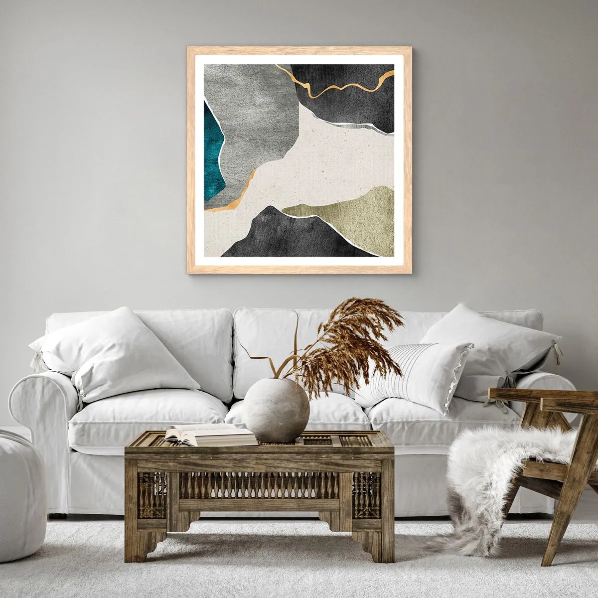 Affisch i ram av ljusek - Mosaikkomposition med en guldtråd - 40x40 cm