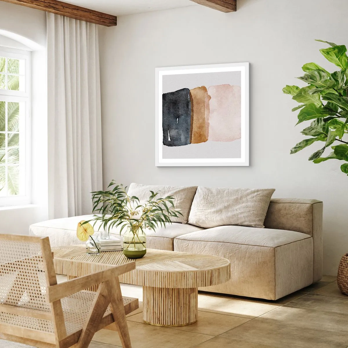 Affisch i vit ram - Komposition av jordens färger - 40x40 cm