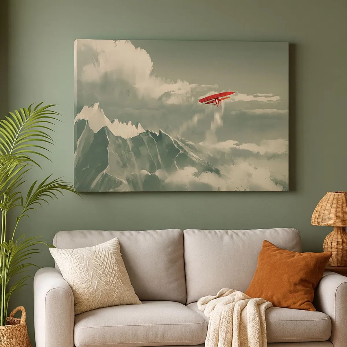 Canvastavla - Bild på duk - Rött flygplan över snötäckta berg - 70x50cm - Orädd pionjär - Modern väggdekoration för vardagsrum och sovrum ARTTOR