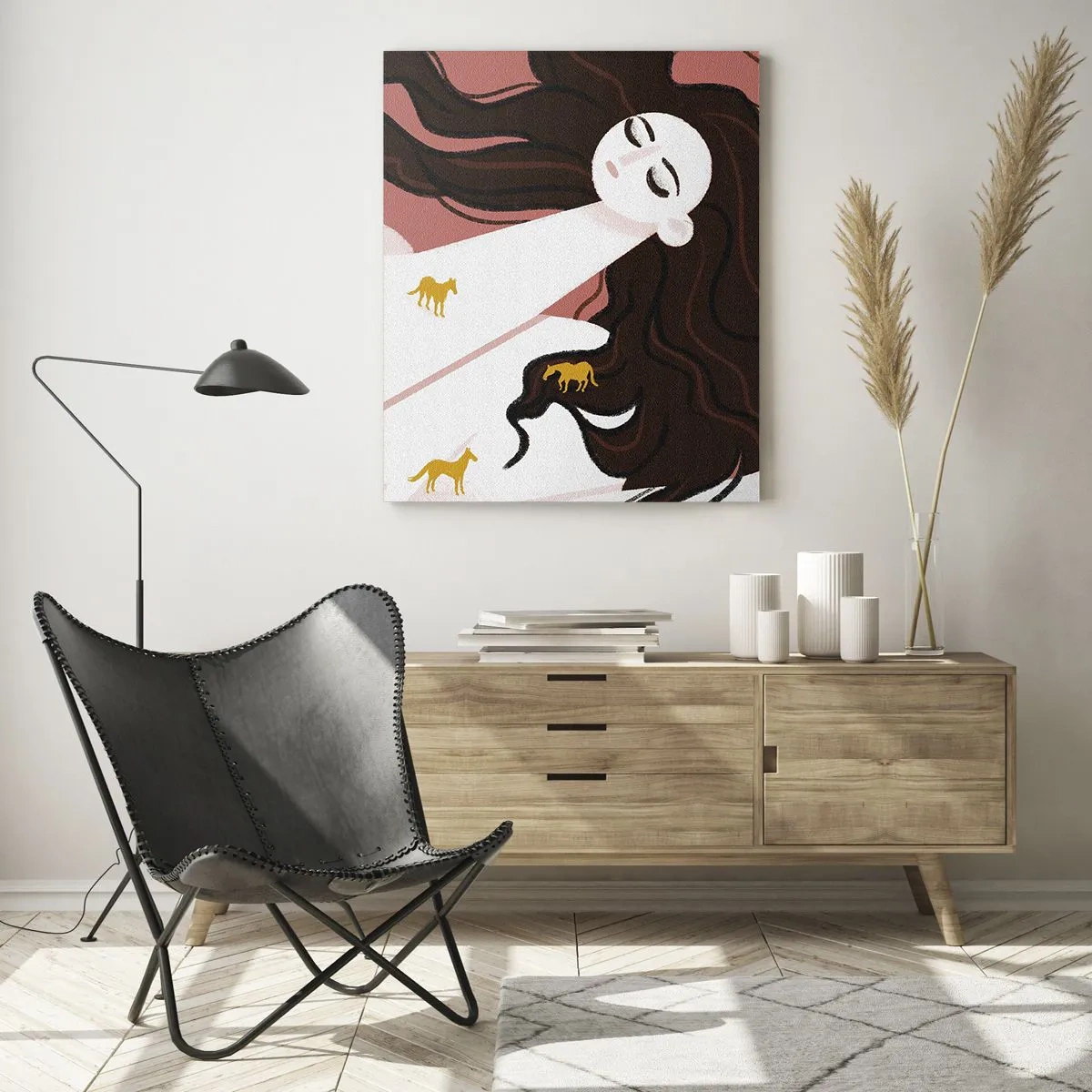 Glastavla - Bild på glas - Dröm om en gyllene häst - 70x100 cm