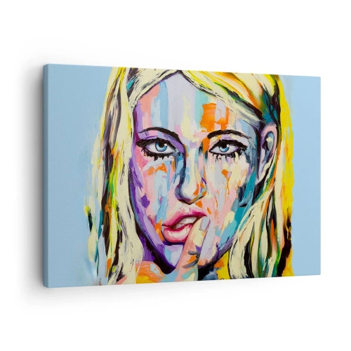 Canvastavla - Bild på duk - Färgglatt porträtt av en kvinna i abstrakt stil - 70x50cm - Titta henne rakt in i ögonen - Modern väggdekoration för vardagsrum och sovrum ARTTOR