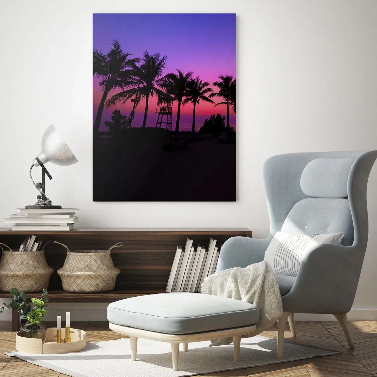 Glastavla - Bild på glas - Kväll under palmerna - 50x70 cm