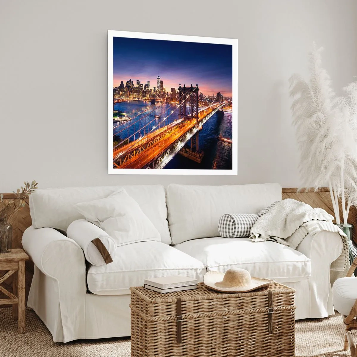 Affisch - Över ljusbron till stadens hjärta - 40x40 cm