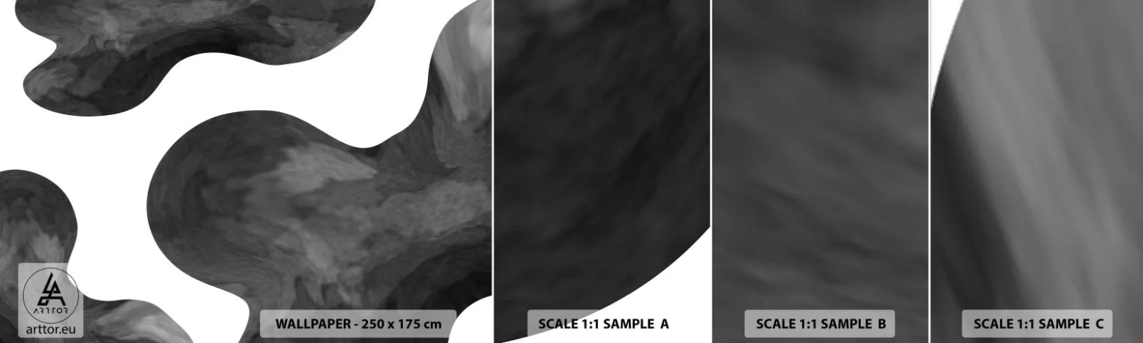 Provbit av självhäftande fototapet Deluxe Sticker - Mjölkvägen - Abstraktion, Bit, Svartvitt - 100x30 cm