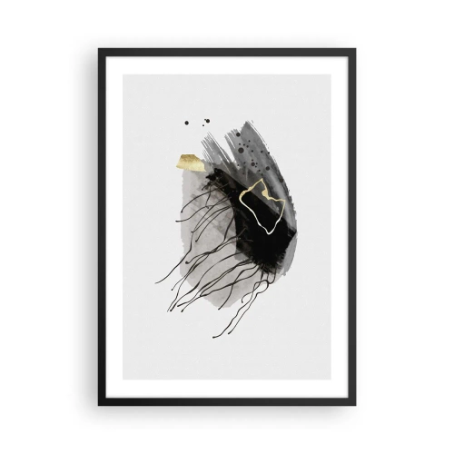 Affisch i svart ram - En abstrakt komposition i svarta, grå och guldiga accenter. - 50x70cm - I svart och guld - Modern väggdekoration för vardagsrum och sovrum ARTTOR